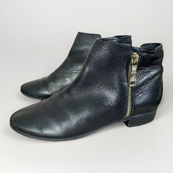 Marc Fisher Shoes - Marc Fisher Double Side Zippered Black Leather Almond Toe Ankle Boots-8M